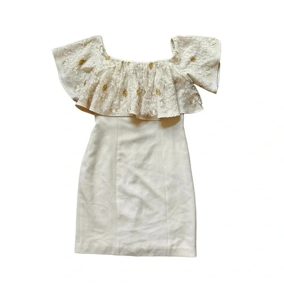 Slate & Willow Golden Iris Dress Size 8 Sheath Off shoulder Lace Ruffle 8 RTR - Picture 4 of 16